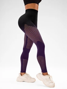 SHEIN Core Rhythm Women's Tie-Dye Mesh Yoga Leggings - Multicolor - View 7