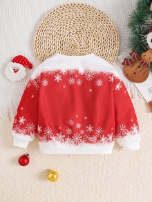 SHEIN Baby Girl Baby Girl Casual Daily Comfortable Printed Pattern Crew Neck Pullover Long Sleeve Sweatshirt - Red - View 3