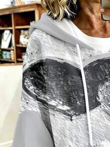 Breezaya 大尺碼女款簡約藝術心形抽繩連帽衛衣，寬鬆短袖休閒上衣，適合情人節禮物 - 彩色 - 查看 3