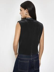 Maija Women's Stand Collar Frog Button Design Chinese Style Elegant Vest, Going Out Everyday Dinner Date Night Party Outfits, Work Outfits, Fall Black - Black - View 3