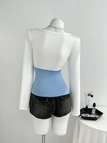Elamini Colorblock Patchwork Front Tie Detail T-Shirt - Multicolor - View 2