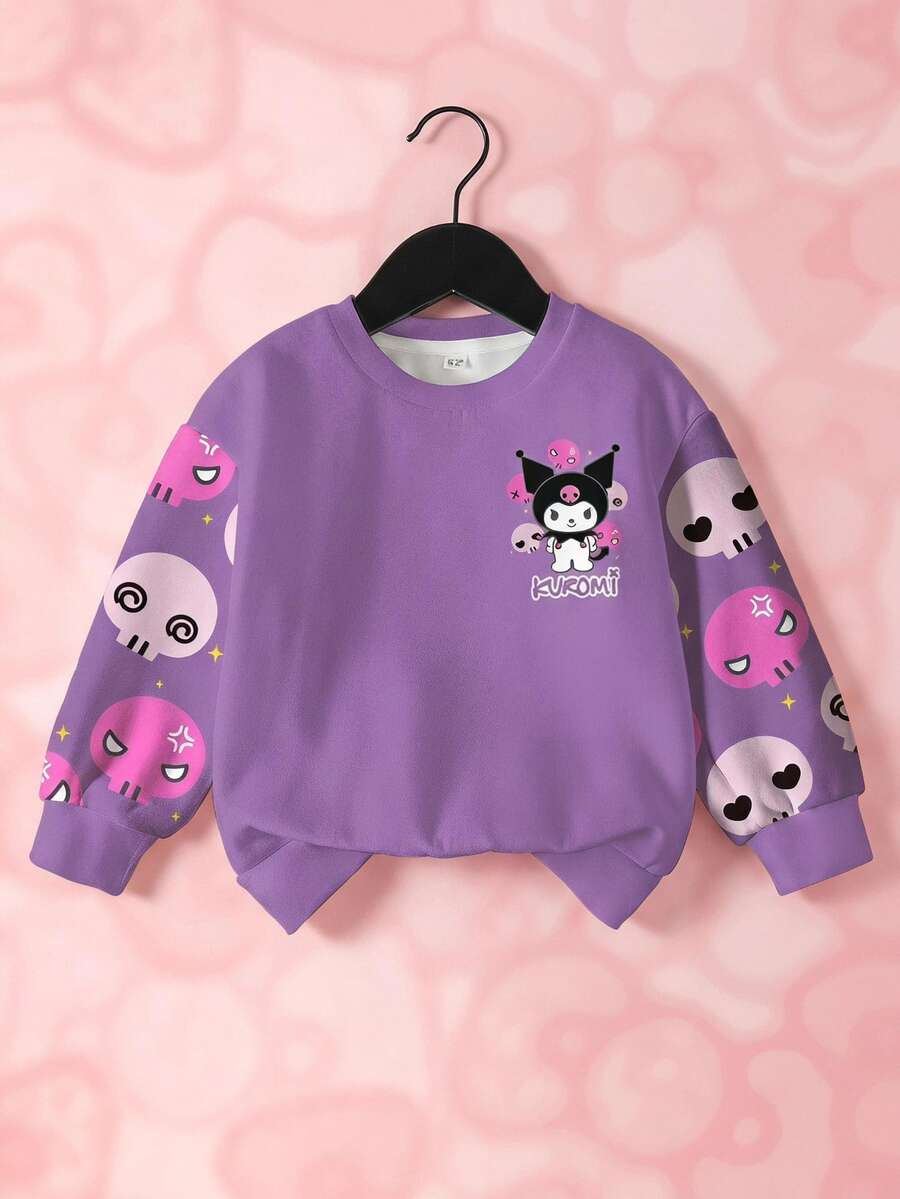HELLO KITTY AND FRIENDS | SHEIN Tween Girl Letter Cartoon Print Casual Everyday Long Sleeve Sweatshirt - White - View 1