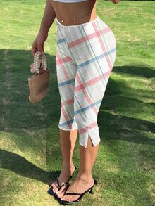 CovetEZ 女款夏季針織彈性七分/十分長度內搭褲，適合搭配穿搭、街頭風、機場造型、返校季 - 彩色 - 查看 2