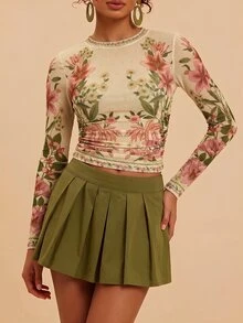 Travachic 女款花卉印花圓領長袖修身時尚上衣 - 彩色 - 查看 7