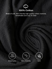 Linhara Plus Size Casual Striped Detail Crew Neck Long Sleeve Pure Cotton Black Shirt - Black - View 4