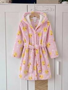 Young Girl Casual Daily Versatile Comfortable Plush Cartoon Yellow Duck Pattern Loungewear - Multicolor - View 3