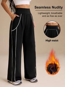 Easithlete Easithlete Women's Colorblock Pocket Casual Daily Travel Sports Long Pants - Black - View 8