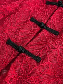 Maweii Plus Size Women's Elegant Vintage New Chinese Style Red Lace Sexy Long Sleeve Blouse - Red - View 3