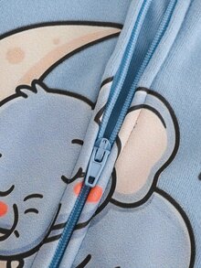 Cozy Pixies 2件組新生兒嬰兒休閒日常舒適大象印花拉鍊長袖長褲家居服，2款各1件，共2件套 - 藍色 - 查看 5