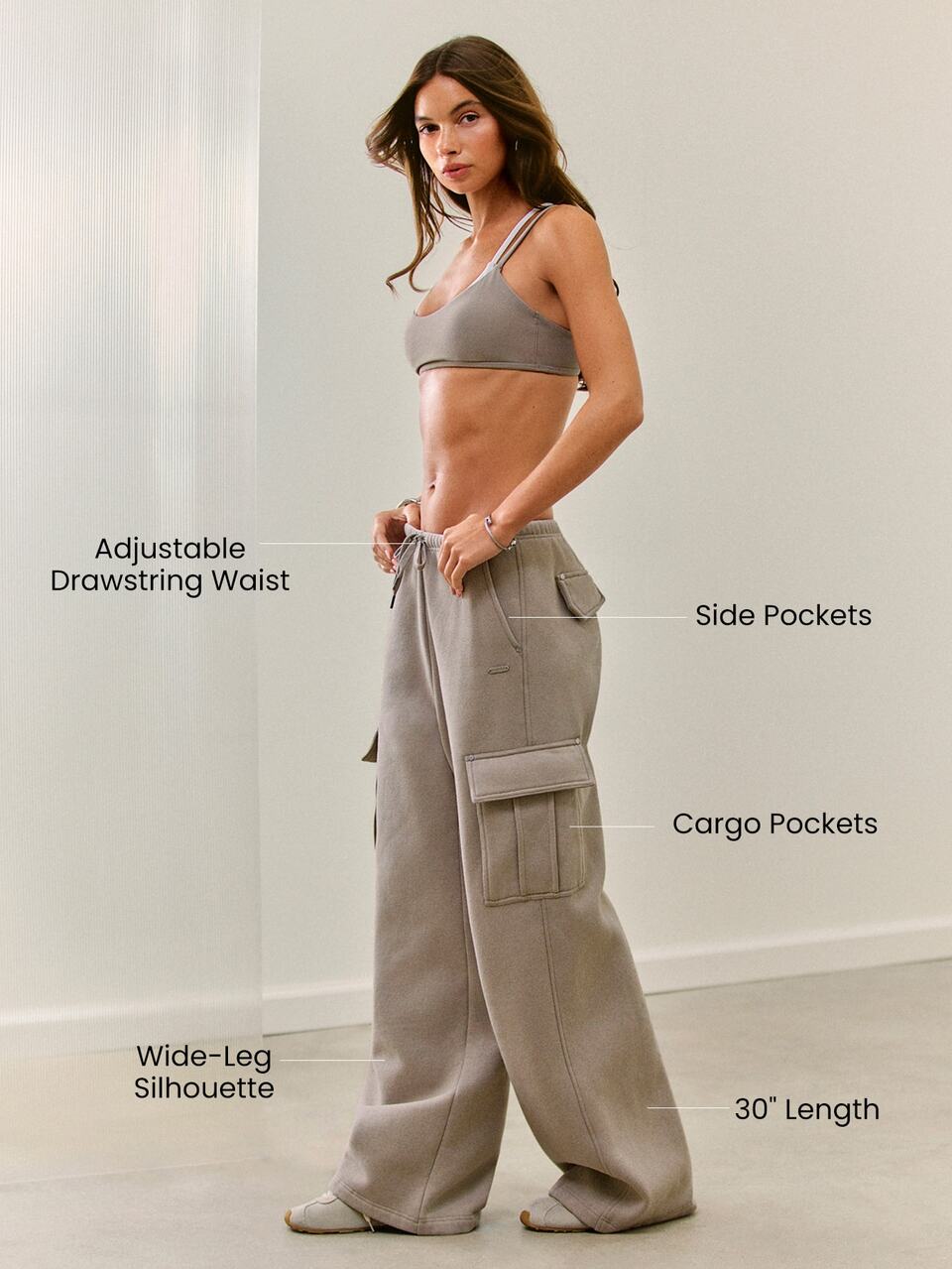 Cozy Street Collection Everyday Fleece Cozy Days Wide-Leg Cargo Sweatpants With Rivet Pocket Details Daily Casual Fall Winter Wear