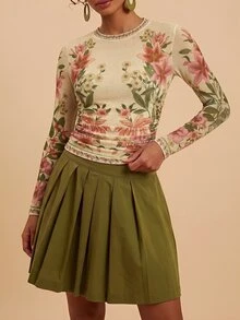 Travachic 女款花卉印花圓領長袖修身時尚上衣 - 彩色 - 查看 6