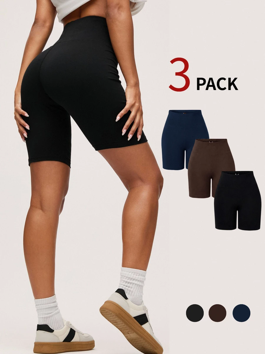 SHEIN BASICS 女款純色高腰日常健身運動基礎短褲 - 彩色 - 查看 1