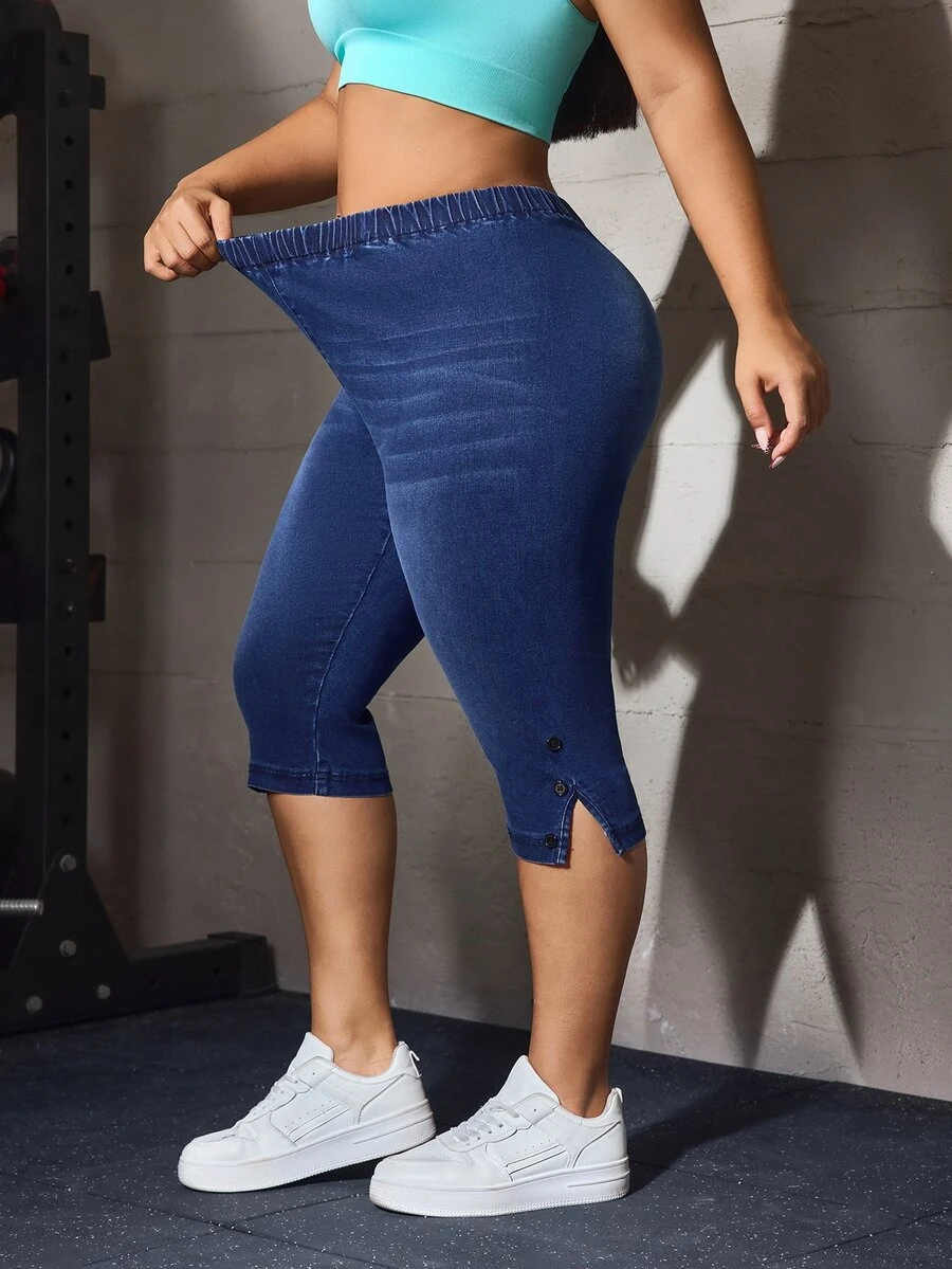 Flexra Plus Size Women's Elastic Waist Casual Versatile Daily Wear Denim Jeans - Blue - View 1