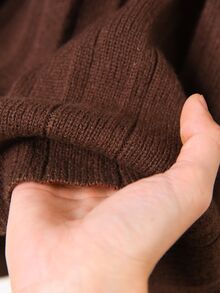 Rusticease Women's Solid Color Notch V-Neck Long Sleeve Waist Tie Knit Dress - Chocolate Brown - View 6