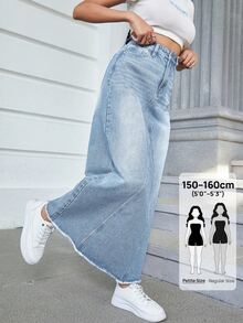 SHEIN PETITE Women's Casual Daily Denim Skirt With Pockets And Buttons - Blue - View 1