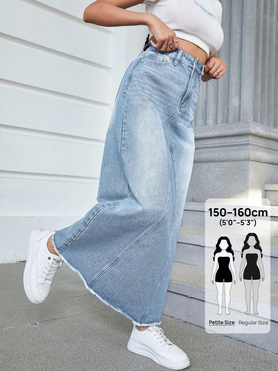 SHEIN PETITE Women's Casual Daily Denim Skirt With Pockets And Buttons - Blue - View 1