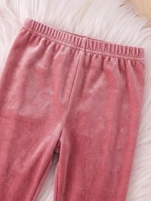 SHEIN 女嬰天鵝絨刺繡連帽拉鍊秋季外套與休閒喇叭褲，冬季加厚款 - 粉色 - 查看 3
