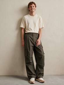 TONEVAULT Men's Solid Color Cargo Pocket Straight Leg Loose Casual Long Pants - Army Green - View 6