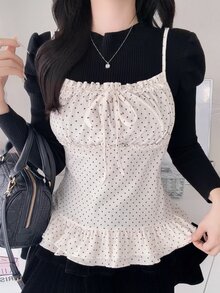 FRIFUL Women's Summer Casual Polka Dot Print Camisole - White - View 5