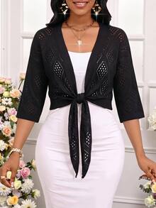 SHEIN Lady Vacation Hollow Knit Women's Sweater - Black - View 3