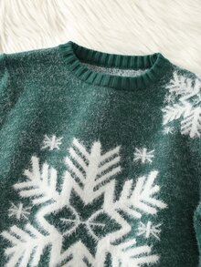 Kids Young Boy Young Boy Snowflake & Plant Pattern Crew Neck Long Sleeve Pullover Autumn Sweater Suitable For Christmas - Multicolor - View 4