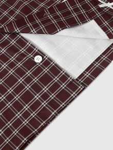 ROMWE MEN Street Life 男士時尚刺繡格紋單排扣短袖襯衫 - 彩色 - 查看 4