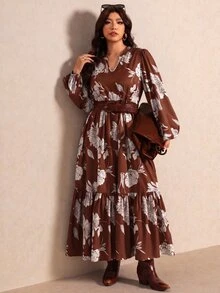 Elaquor 大尺碼女款花卉印花休閒派對與旅行連身裙 秋季 - 彩色 - 查看 5
