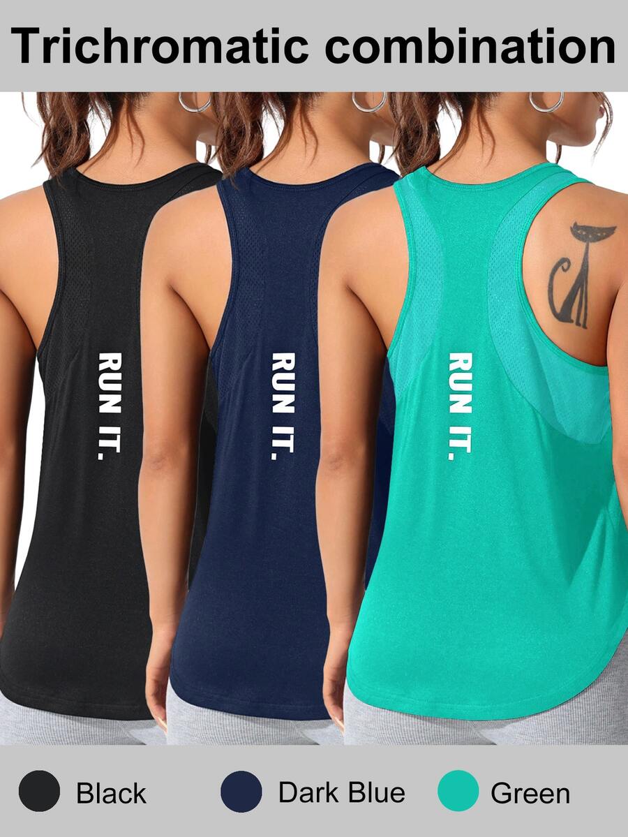 SHEIN Velisys Women's Casual Sports Tank Tops Yoga Fitness 3pcs Set - Multicolor - View 1