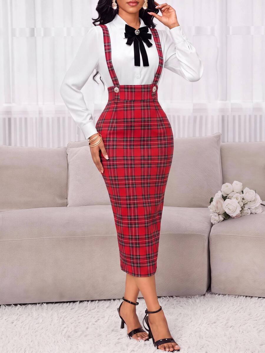 SHEIN Lady Rok Wanita Elegan untuk Beraktivitas di Segala Musim - Merah - View 1