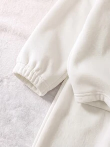 SHEIN Genkimix Kids 2件組少女針織衛衣 單面刷毛半拉鍊上衣 休閒經典百搭淺灰色 2件套 - 白色 - 查看 4