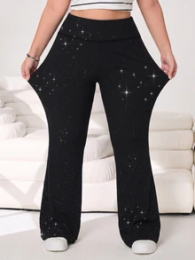Solflare Plus Size Women's High Waist Casual Versatile Daily Flare Pants - Black - View 5