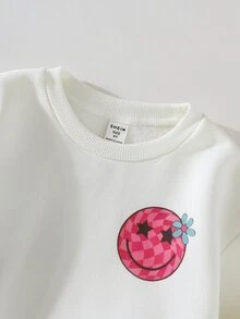 SHEIN Young Girl Casual Comfortable Versatile Cute Printed Pattern Crew Neck Sweatshirt - White - View 4