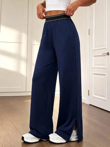 Easithlete Women's Colorblock Waist Wide Leg Loose Athletic Pants - Multicolor - View 7