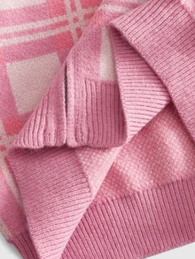 ROMWE MEN Men's Casual Streetwear Rose Red Plaid Hooded Cardigan Sweater - Pink - View 6