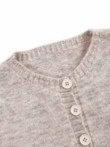 SHEIN Autumn/Winter New Minimalist Retro Round Neck Single-Breasted Knit Cardigan - Apricot - View 7