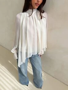 Aloruh Apricot Shawl-Style Top With Asymmetric Hem, Elegant Romantic Date Night Goddess Outfit - Apricot - View 8
