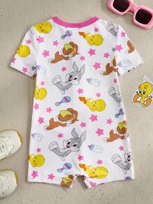 LOONEY TUNES X SHEIN 女嬰卡通印花休閒日常居家連身衣 - 淺粉色 - 查看 2