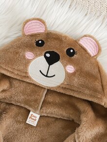 Cozy Pixies Baby Girl Baby Girl Casual Daily Comfortable Embroidered Hooded Open Front Plush Loungewear Robe - Khaki - View 3