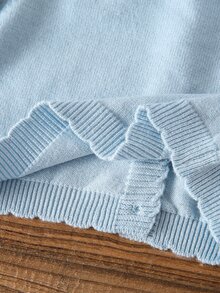 SHEIN Baby Girls Cardigans Round Neck Knitted Sweater Open Front Long Sleeve Jacket Suitable For Autumn/Winter Versatile - Baby Blue - View 6