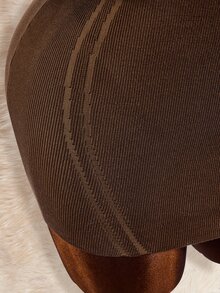Amplova Women's Fur Collar Patchwork 2 Pieces Set Split Linear Design Bodycon Mini Knit Dress, Sexy Avant-Garde Style For Autumn/Winter - Brown - View 5