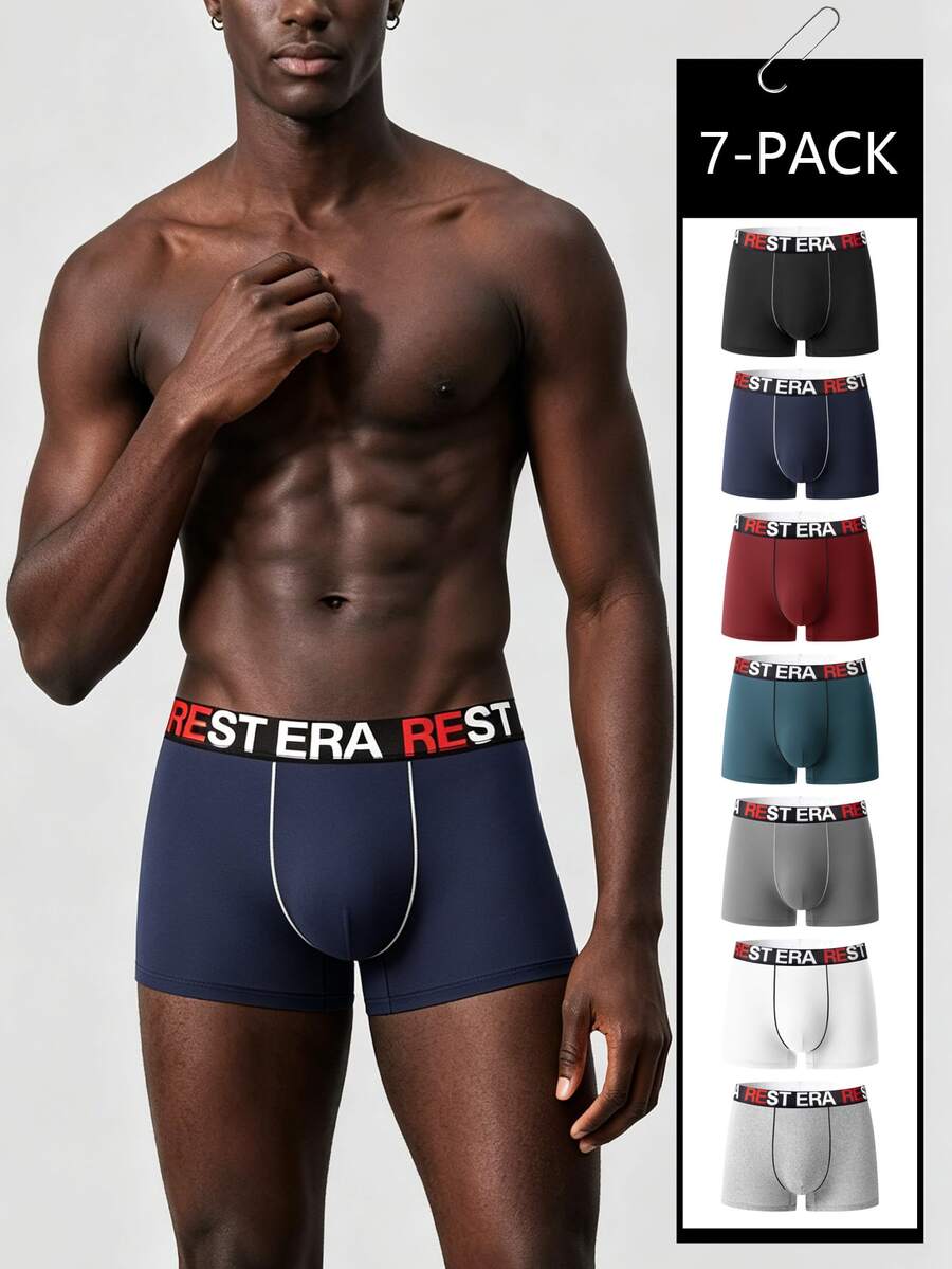 Rest Era Men's Letter Waistband Boxer Briefs 7-Pack - Multicolor - View 1