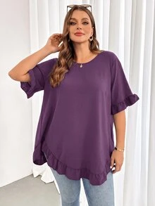 Shapeblank Plus Size Women's Solid Color Casual Versatile Daily Wear Shirt - Purple - View 6