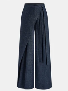 SHEIN Raffinéa European & American Loose Casual Women's Sweatpants Straight Leg Wide Leg Dark Blue Drawstring Long Pants Thickened Autumn/Winter - Blue - View 3