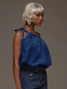 Normani Women's Casual Versatile Denim Top For Daily Wear - Dark Wash - View 7