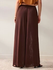 Willow Rêve Women's Brown Chiffon Lace Patchwork Loose Straight Leg Pants - Brown - View 5