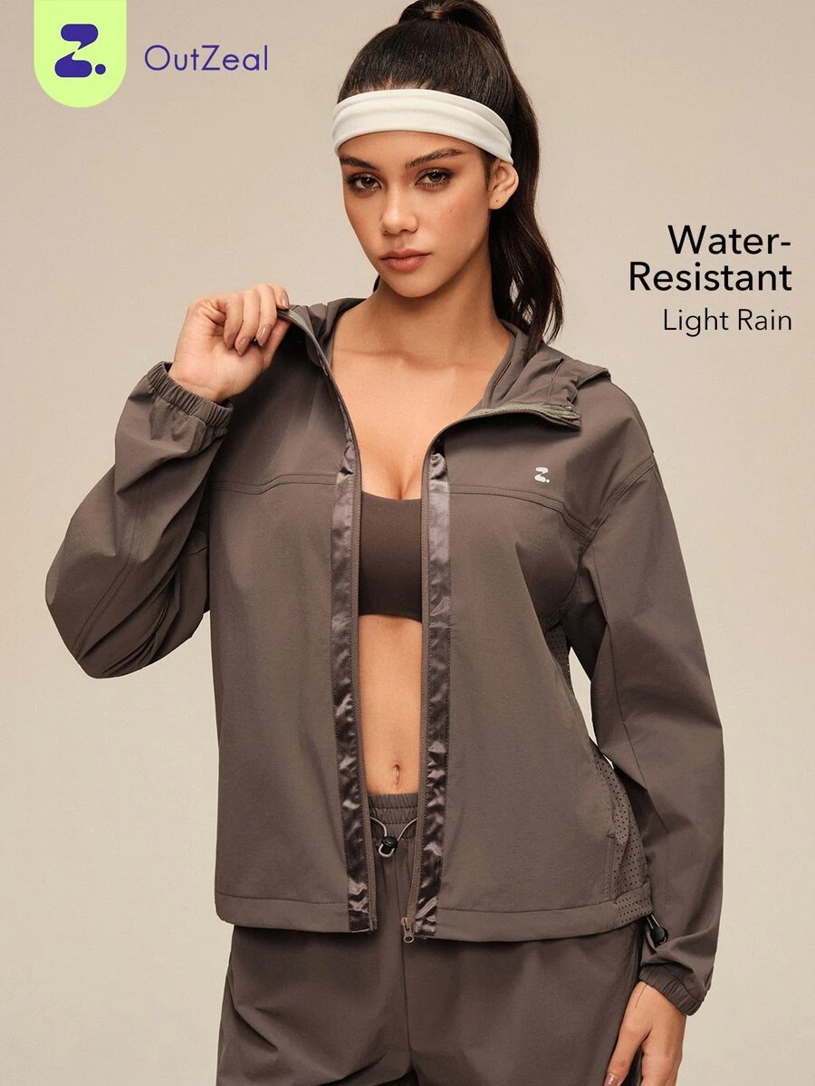 OutZeal Women Sports Jacket Water-Resistant Lightweight Breathable Mesh Hooded Jacket - Coffee Brown - View 1