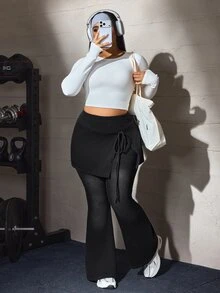 Flexra Plus Size Women Solid Color Casual Versatile Daily Wear Denim Flare Pants - Black - View 6