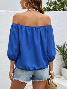 Bytebia Bytebia Women's Solid-Color Off-Shoulder Casual Tropical-Style Long-Sleeve Top – Perfect For Beach Vacations - Blue - View 2