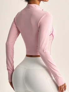 StreetHx Mesh Long Sleeve Half-Zip Cropped Sports Sweatshirt - Pink - View 2