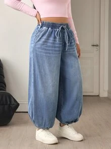 Flexra Plus Size Women's Elastic Waist Casual Daily Wear Jeans - Blue - View 5